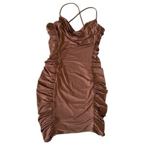 Sabora Cowl Neck Cross Back Brown/Dusty Rose Dress